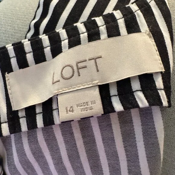 LOFT Black & White Striped Sleeveless Fit & Flare Dress | Size 14 - Picture 5 of 5